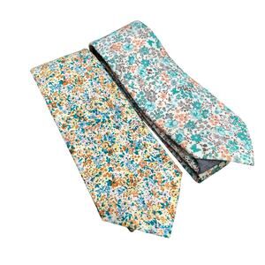 Stafford Ties Bundle of TWO Floral Pattern with  Chambray Skinny Cotton Neckties